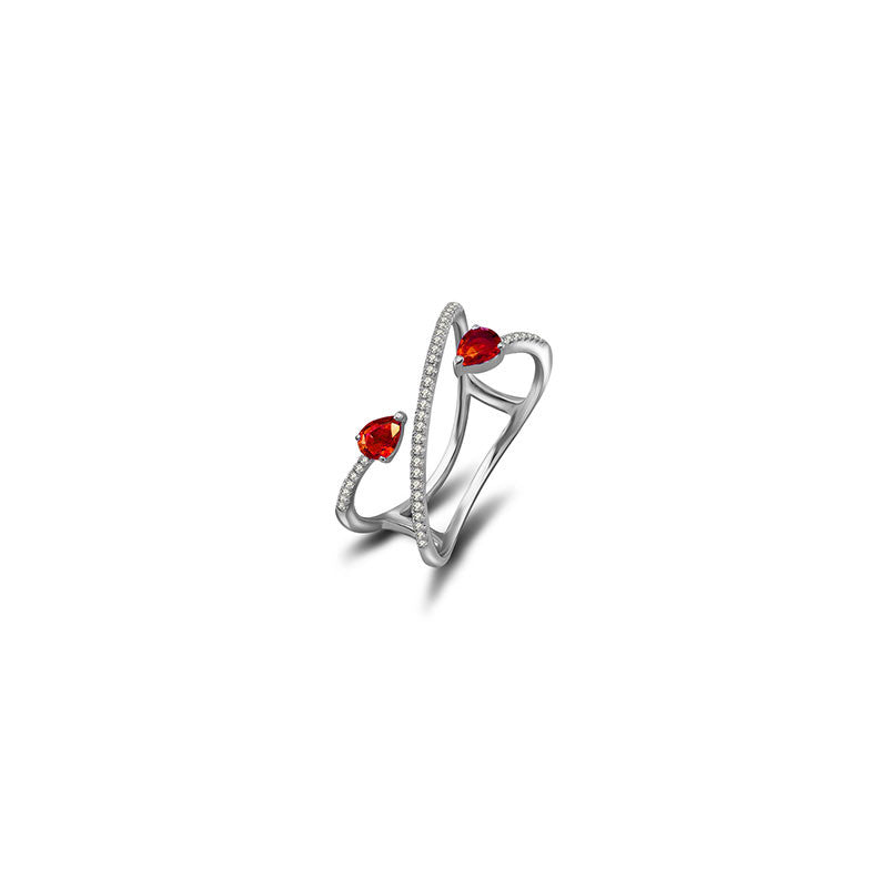 18k Gold Ruby Arrow Spiral Diamond Ring - Genevieve Collection