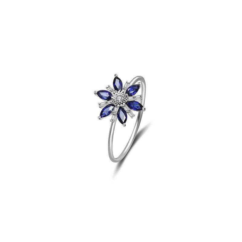 18k Gold Flower Shape Sapphire Diamond Ring - Genevieve Collection