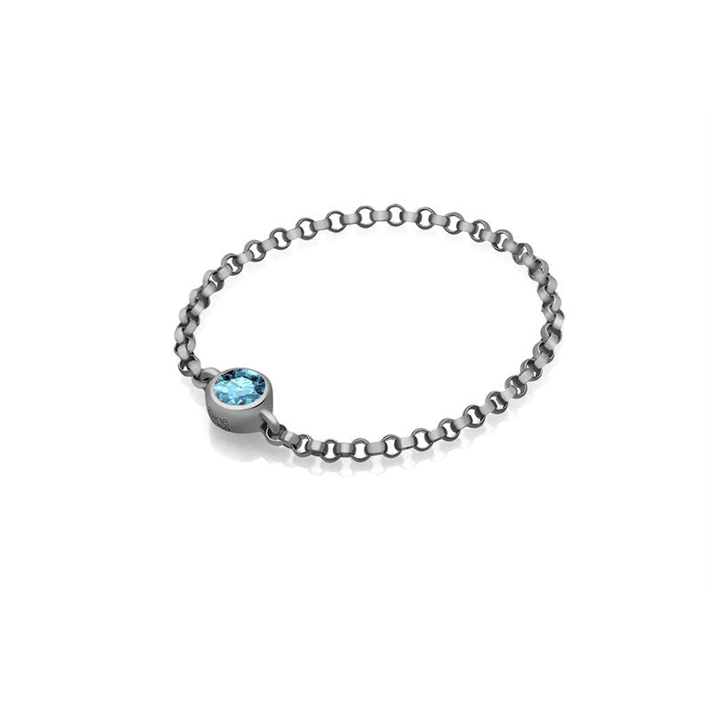 18k Gold March Birthstone Aquamarine Chain Ring - Genevieve Collection