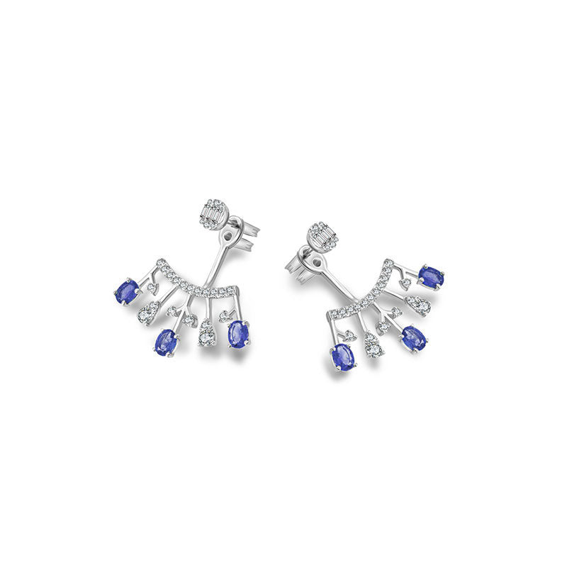 18k Gold Diamond Ear Jacket with Sapphire - Genevieve Collection