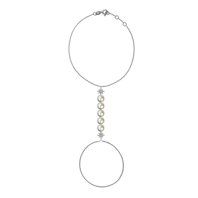 18k Gold Star Shape with Line Pearl 2 Way Diamond Bracelet - Genevieve Collection