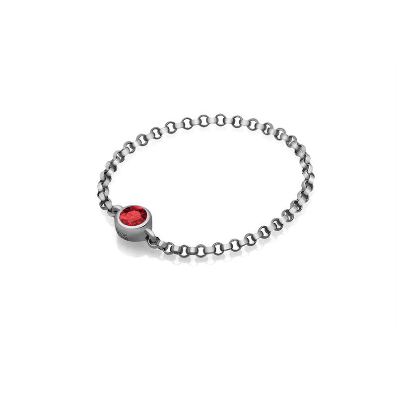 18k Gold July Birthstone Ruby Chain Ring - Genevieve Collection