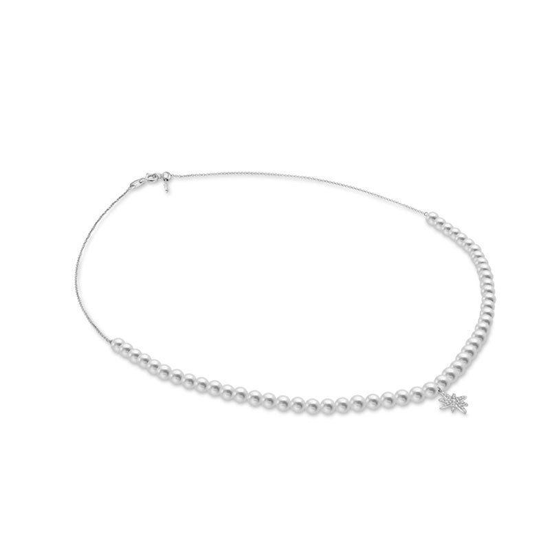 18k Gold Star Shape Diamond & Pearl Necklace - Genevieve Collection