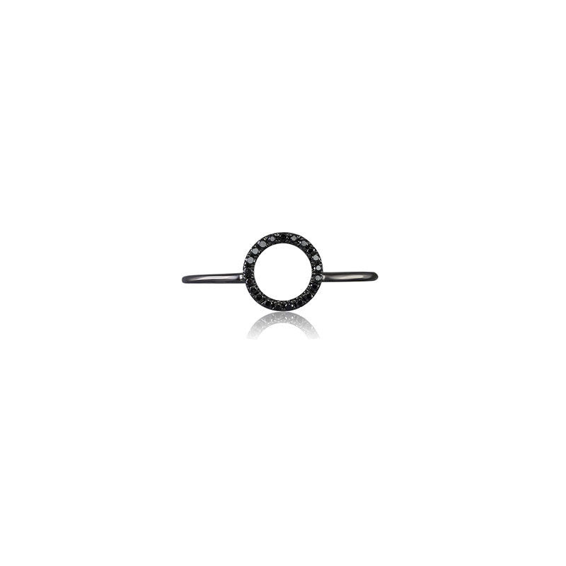 18k Gold Hollow Round Pave Black Diamond Ring - Genevieve Collection