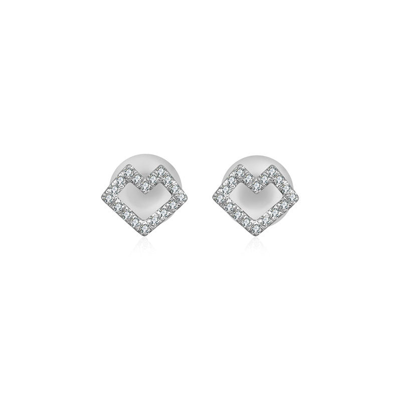 18k Gold Hollow Heart Shape Diamond Earring - Genevieve Collection