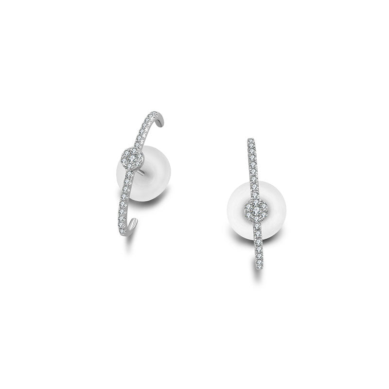 18k Gold Round Pattern Half Hoop Diamond Earring - Genevieve Collection
