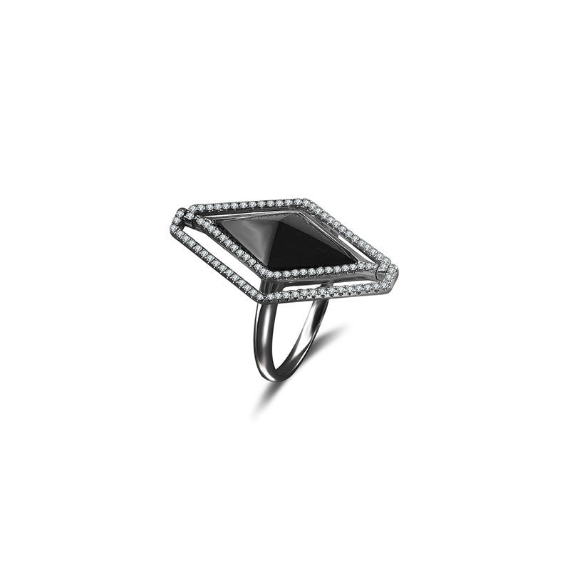 18k Gold Black Onyx Diamond Ring - Genevieve Collection