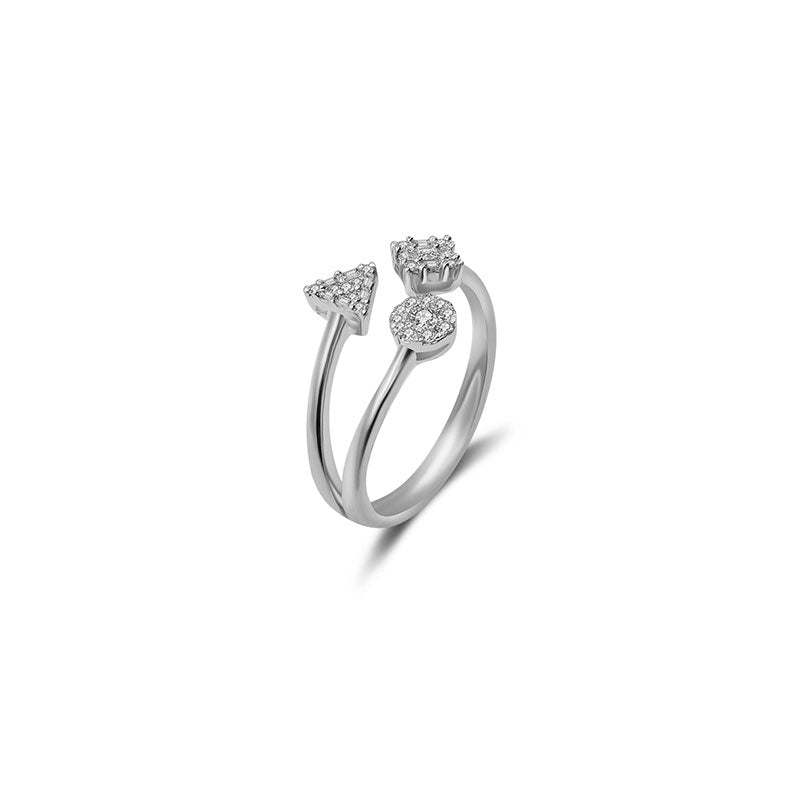 18k Gold Three Shape Diamond Open Ring - Genevieve Collection