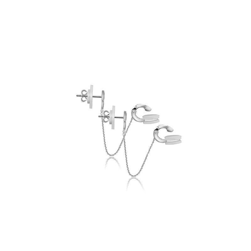 18k Gold Double Triangle Dangling Diamond Ear Cuff - Genevieve Collection