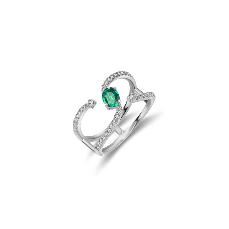 18k Gold Single Emerald Connected Diamond Ring - Genevieve Collection
