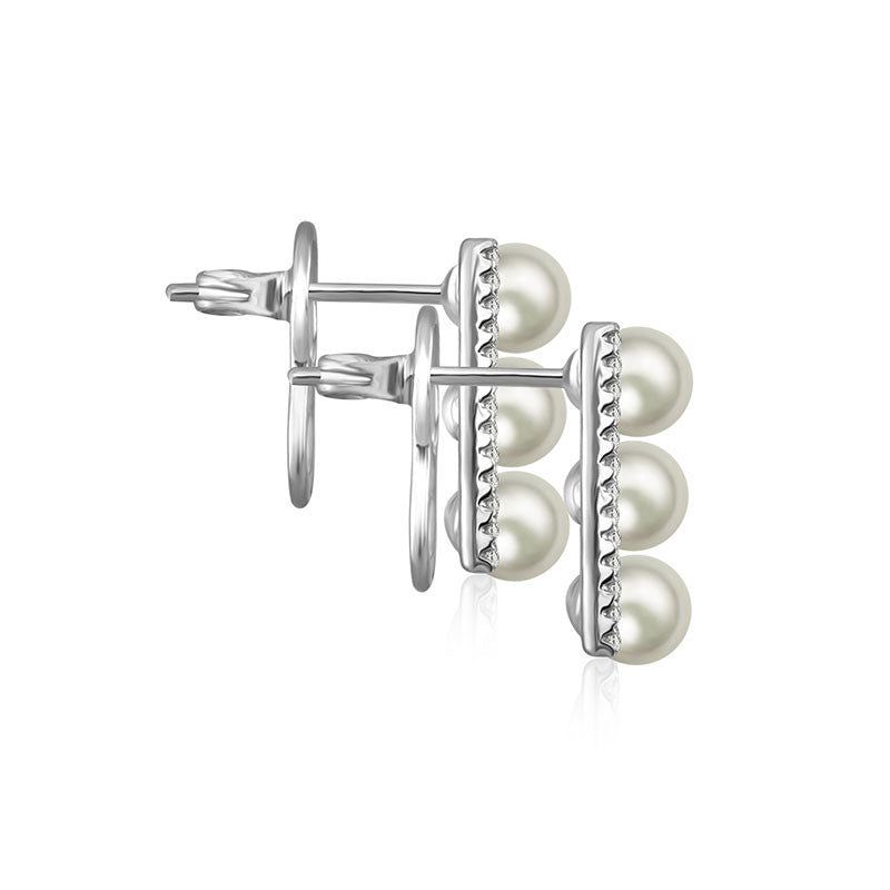 18k Gold Pearl Diamond Earring in Line Order - Genevieve Collection