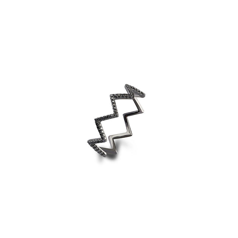 18k Gold Zigzag Black Diamond Ring - Genevieve Collection