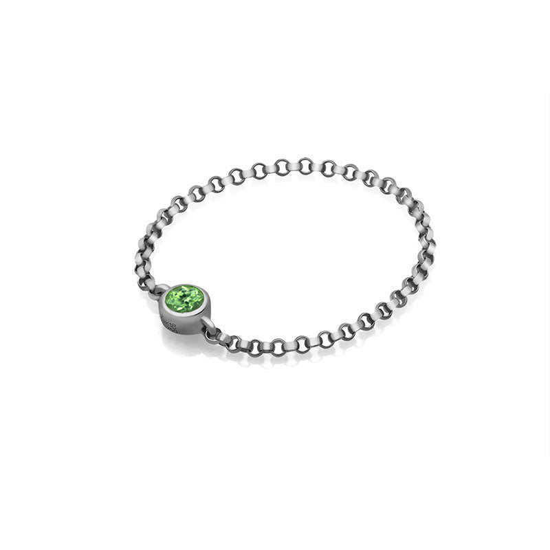 18k Gold August Birthstone Peridot Chain Ring - Genevieve Collection