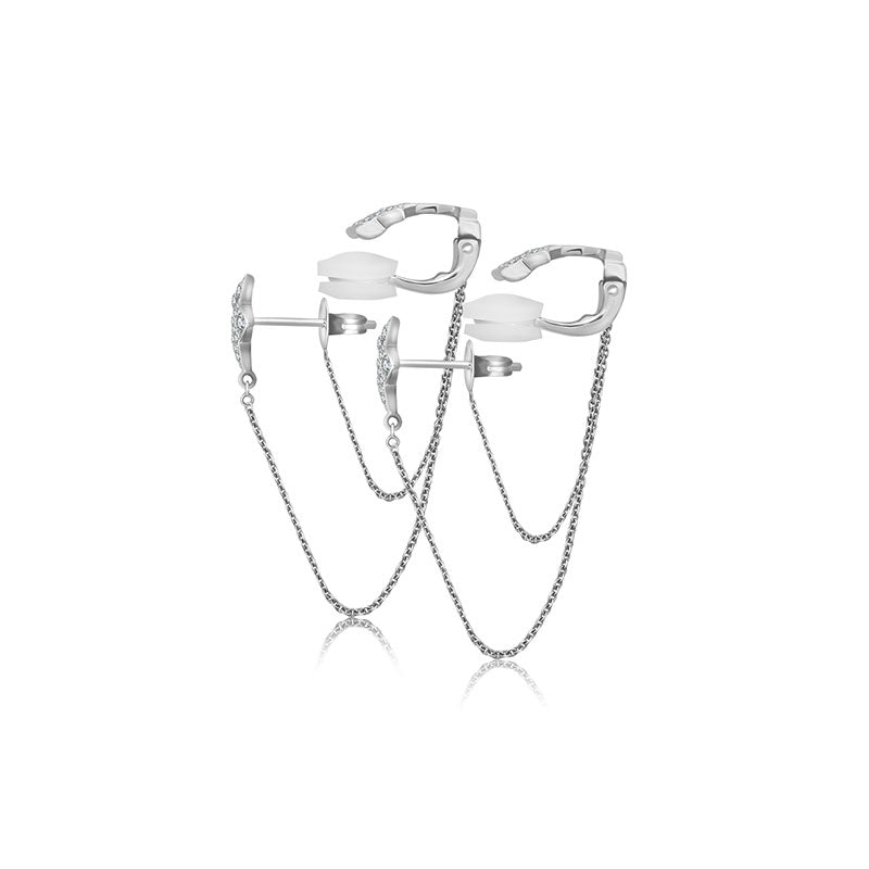 18k Gold Star Shape with Chain Diamond Ear Cuff & Earring - Genevieve Collection