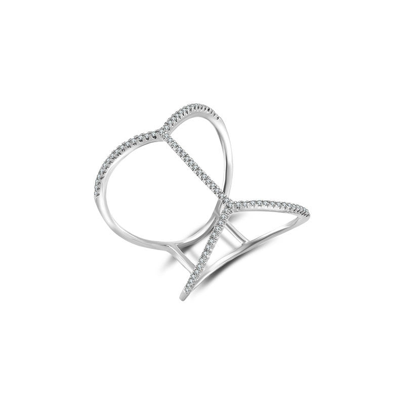 18k Gold Double Wave Line Diamond Ring - Genevieve Collection