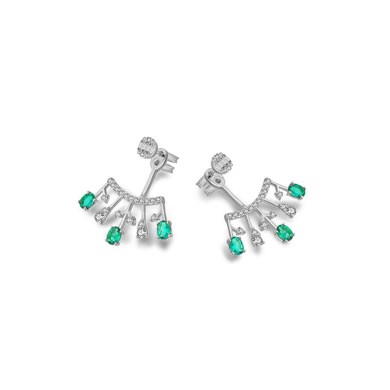 18k Gold Diamond Ear Jacket with Emerald - Genevieve Collection