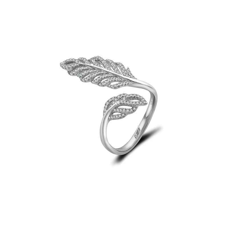 18k Gold Leaf Shape Open Diamond Ring - Genevieve Collection