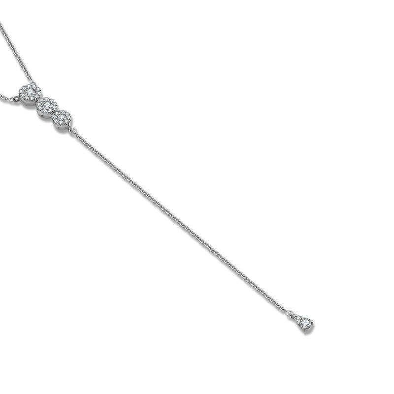 18k Gold Triple Round Shape Dangling Diamond Necklace - Genevieve Collection