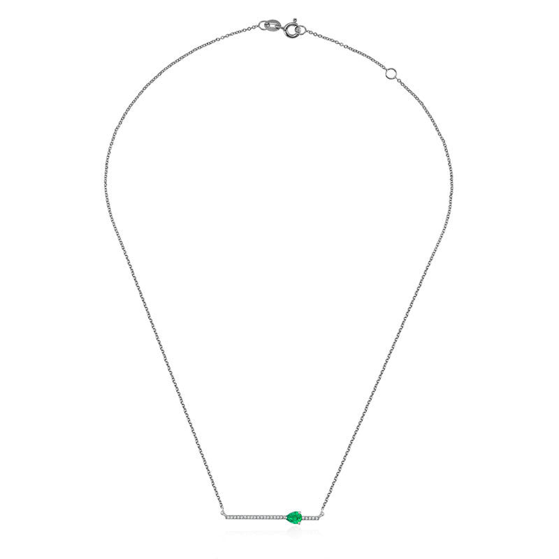 18k Gold Line Diamond Necklace with Drop Shape Emerald - Genevieve Collection