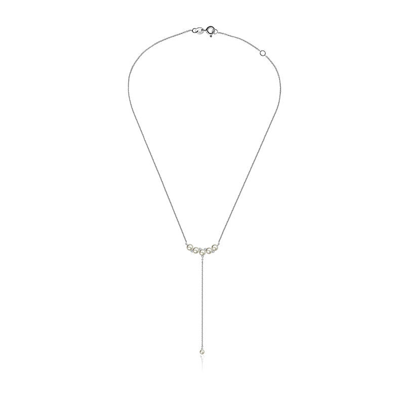 18k Gold Pearl Dangling Diamond Necklace - Genevieve Collection