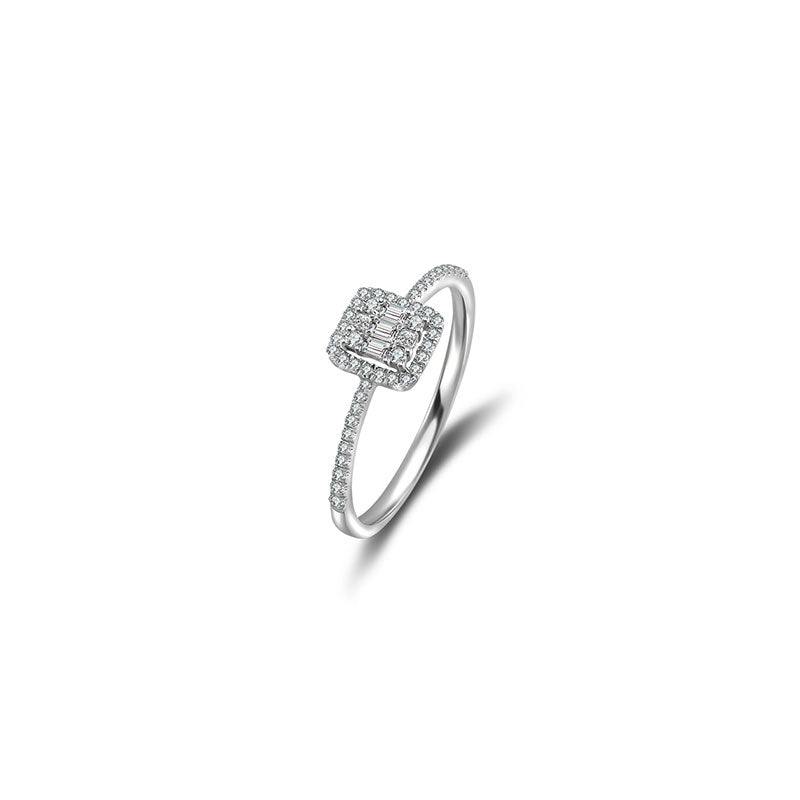 18k Gold Double Halo Diamond Ring - Genevieve Collection