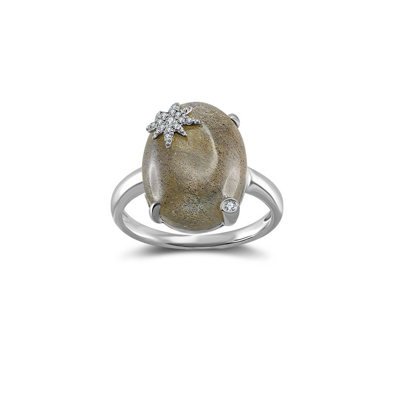 18k Gold Labradorite Diamond Ring - Genevieve Collection