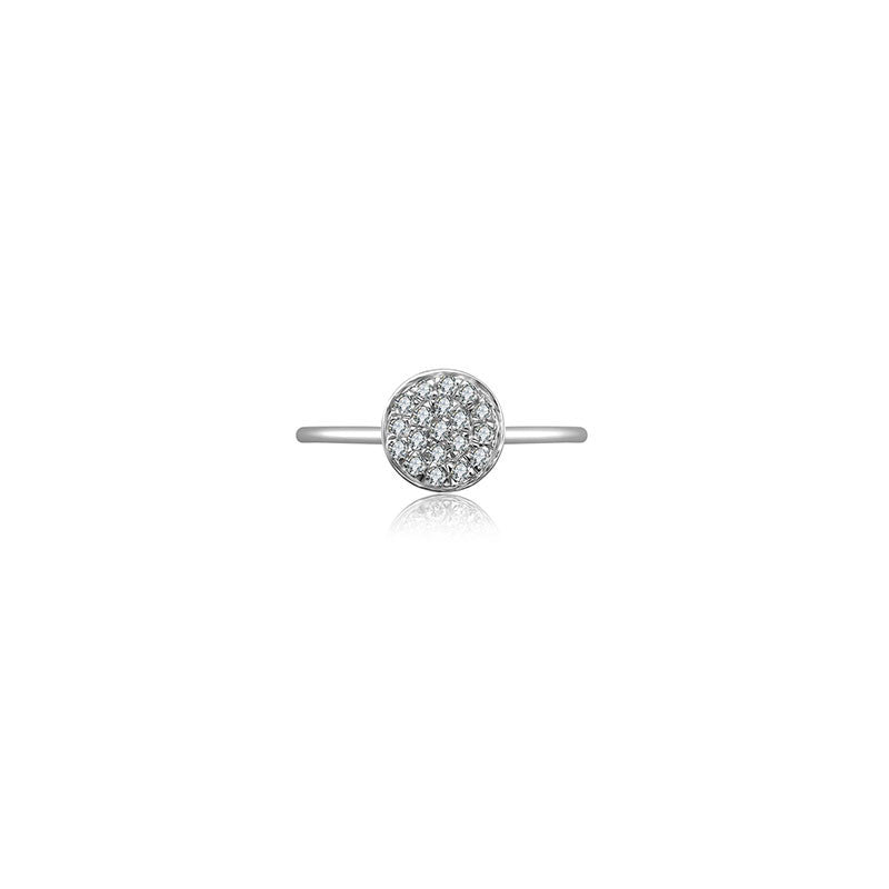 18k Gold Round Shape Pave Diamond Ring - Genevieve Collection