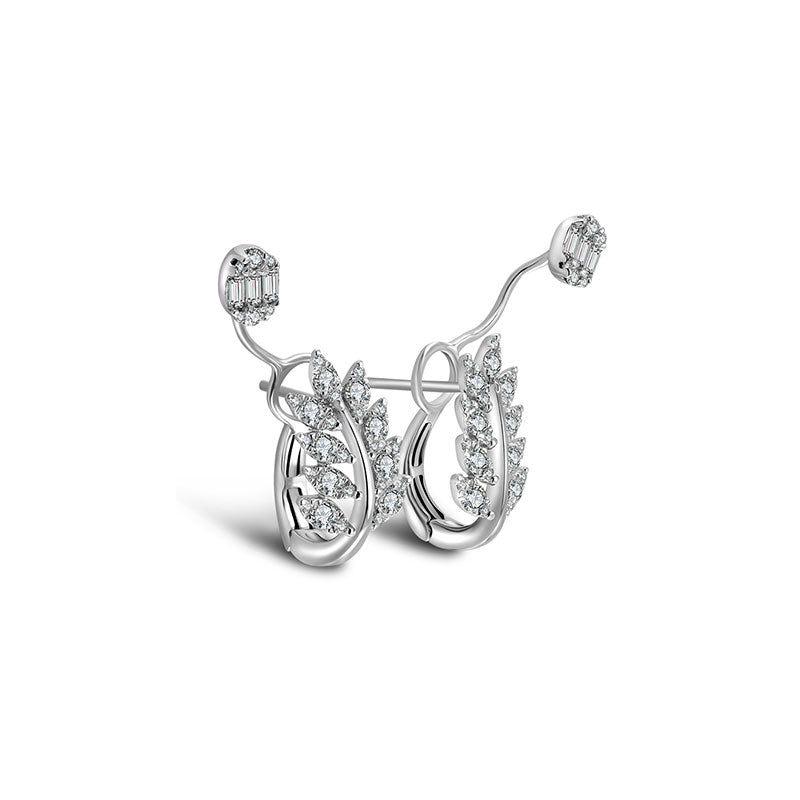 18k Gold Leaf Shape Dimaond Earring - Genevieve Collection