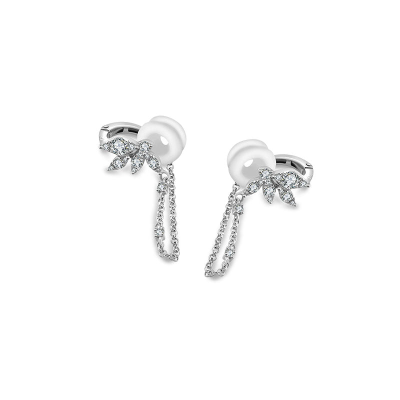 18k Gold Fan Shape Diamond Ear Cuff with Chain - Genevieve Collection