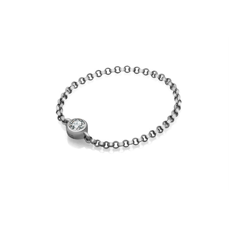 18k Gold April Birthstone Diamond Chain Ring - Genevieve Collection
