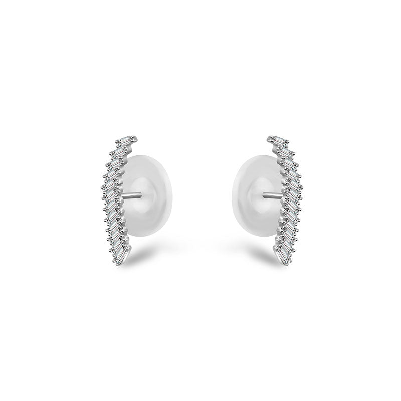 18k Gold Curve Line with Rectangle Diamond Earring - Genevieve Collection