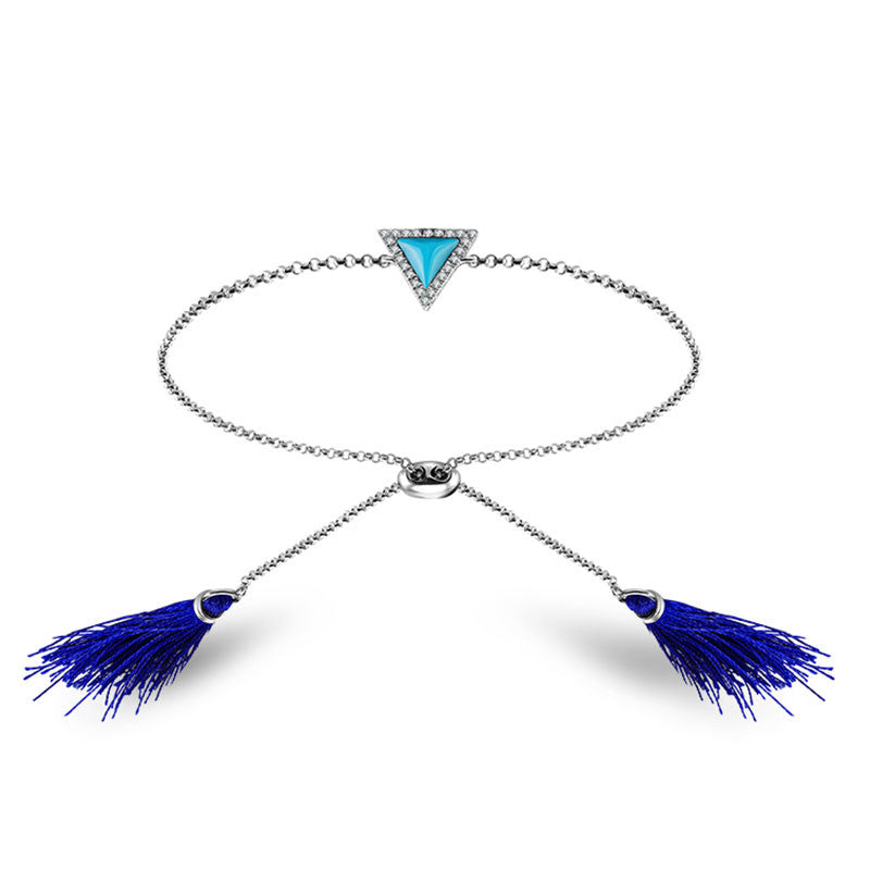 18k Gold Tetrahedron Shape Turquoise Diamond Bracelet with Blue Tassel - Genevieve Collection