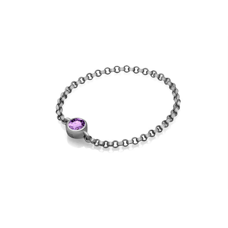 18k Gold June Birthstone Light Amethyst Chain Ring - Genevieve Collection