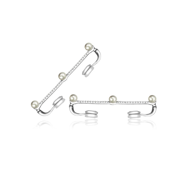 18k Gold Vertical Line Diamond Ear Cuff with Pearl - Genevieve Collection