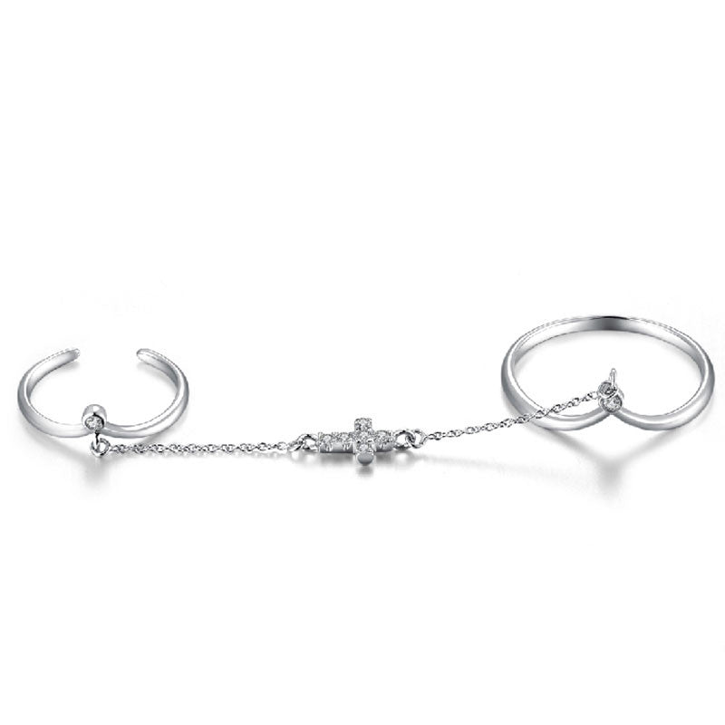 18k Gold Cross Chain Connection Ring - Genevieve Collection