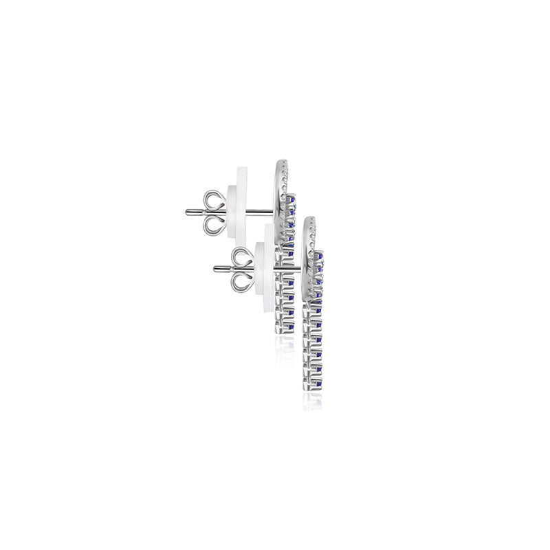 18k Gold Hollow Round Shape with Line Sapphire Earring - Genevieve Collection