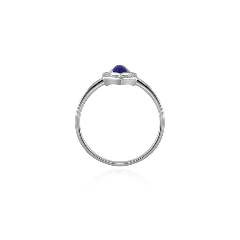18k Gold Hexagonal Shape Lapis Diamond Ring - Genevieve Collection