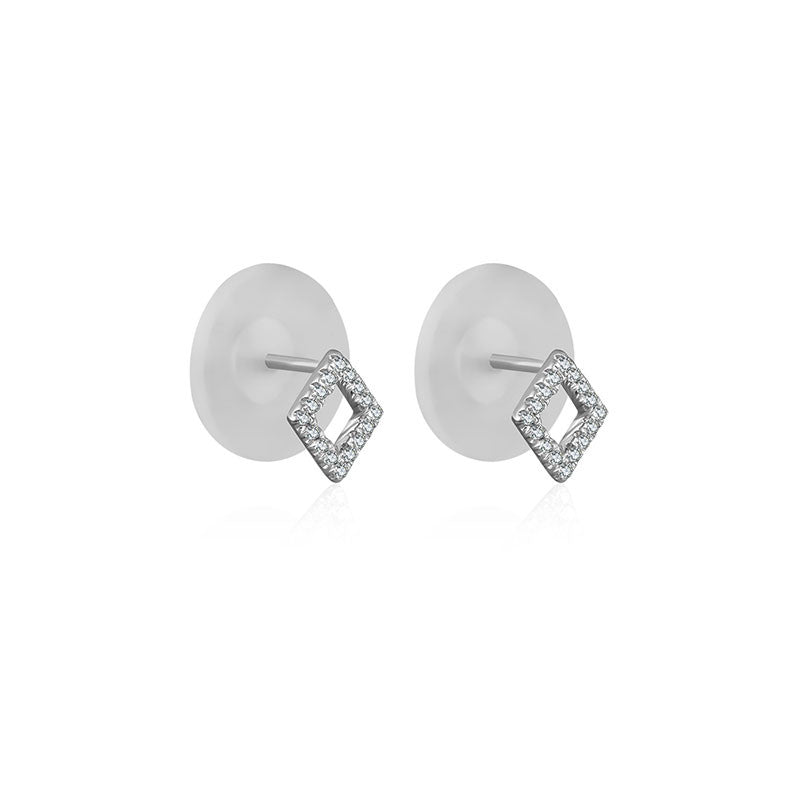 18k Gold Hollow Diamond Shape Diamond Earring - Genevieve Collection