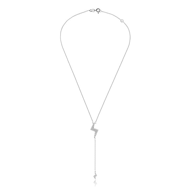 18k Gold Lightning Bolt Dangling Diamond Necklace - Genevieve Collection