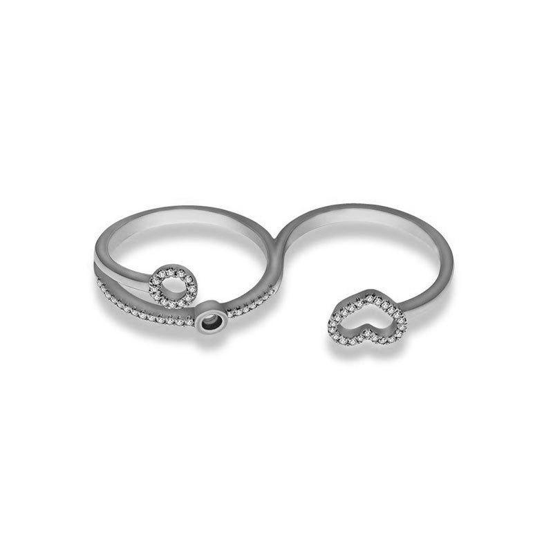 18k Gold Free Flow Heart Double Ring - Genevieve Collection