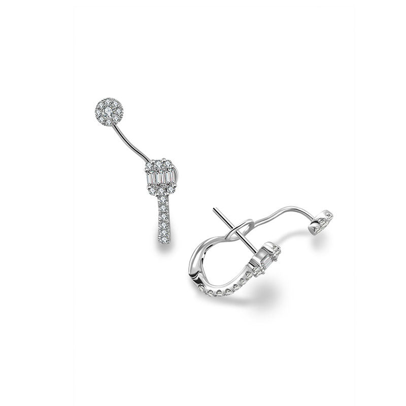 18k Gold Square and Round Shape Diamond Earring - Genevieve Collection