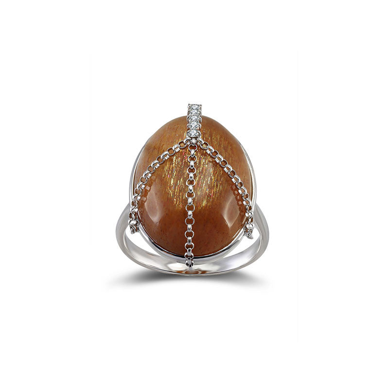 18k Gold Sunstone Diamond Ring - Genevieve Collection