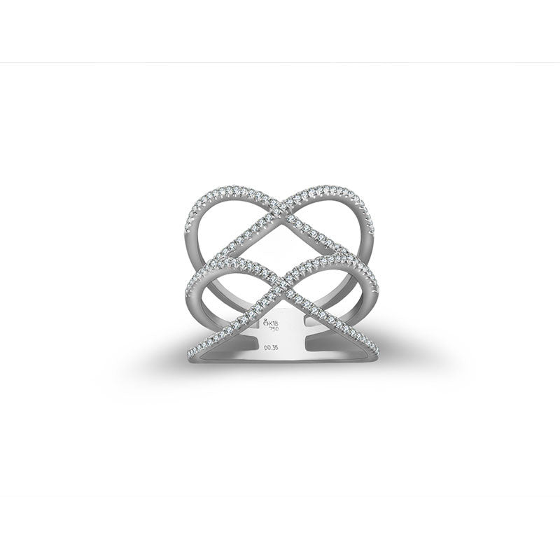 18k Gold Double Wave Diamond Ring - Genevieve Collection