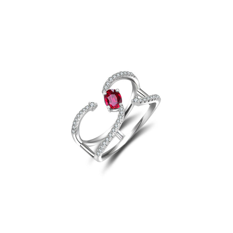 18k Gold Single Ruby Connected Diamond Ring - Genevieve Collection