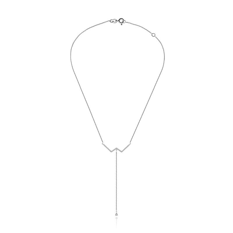 18k Gold W Shape Dangling Diamond Necklace - Genevieve Collection
