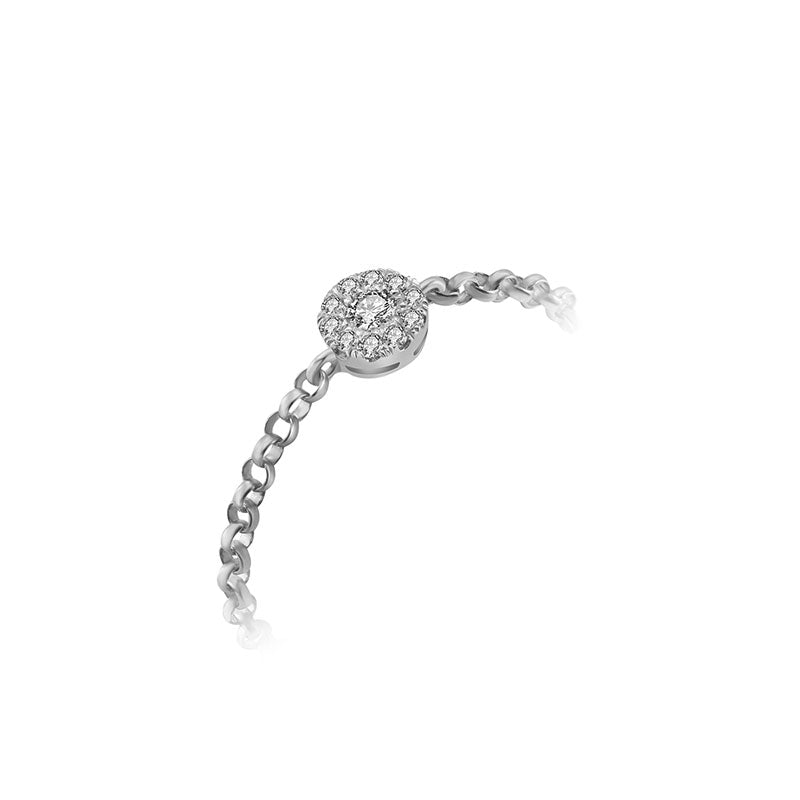 18k Gold Round Shape Diamond Adjustable Chain Ring - Genevieve Collection