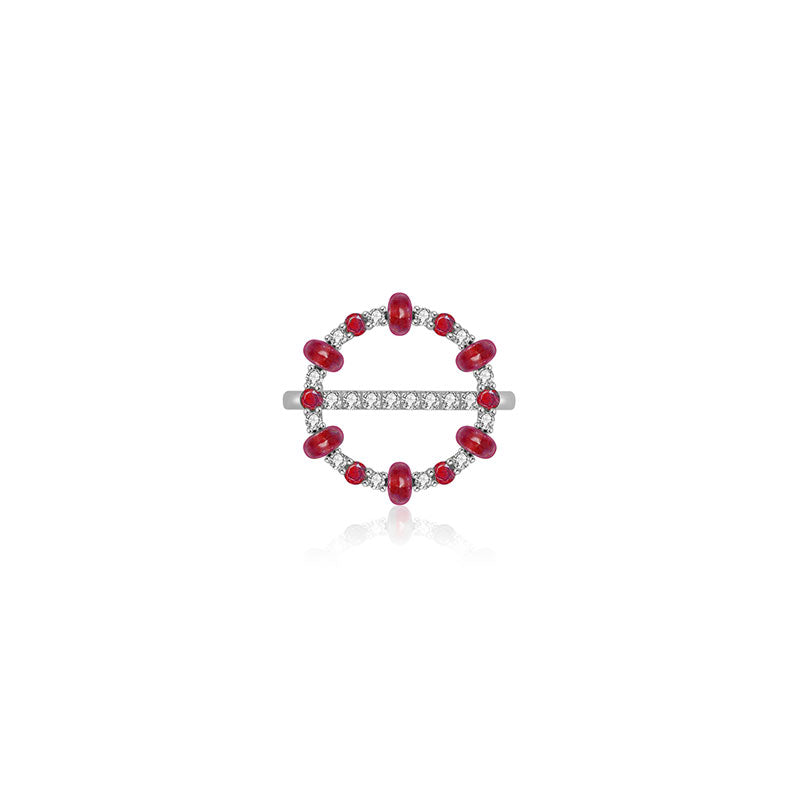 18k Gold 2 ways Beaded Ruby and Diamond Ring - Genevieve Collection