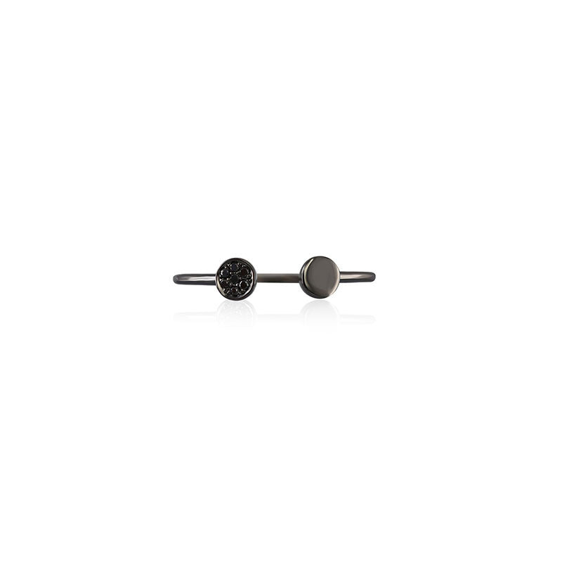 18k Gold Double Round Shape Black Diamond Ring - Genevieve Collection