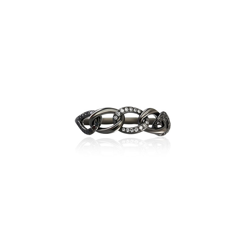 18k Gold Chain Shape Diamond Ring With Black Gold - Genevieve Collection