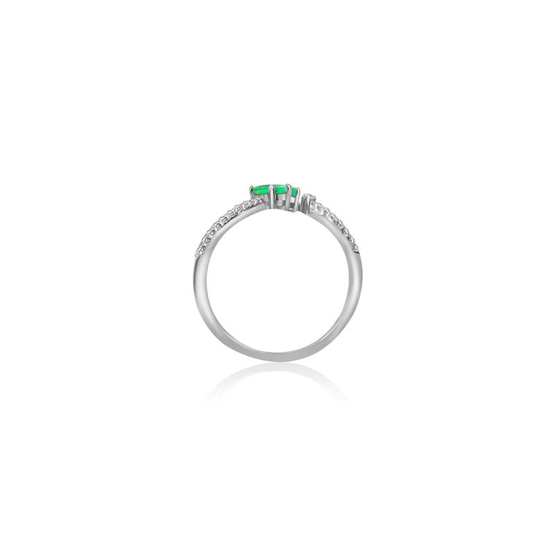 18k Gold Double Emerald Connected Diamond Ring - Genevieve Collection